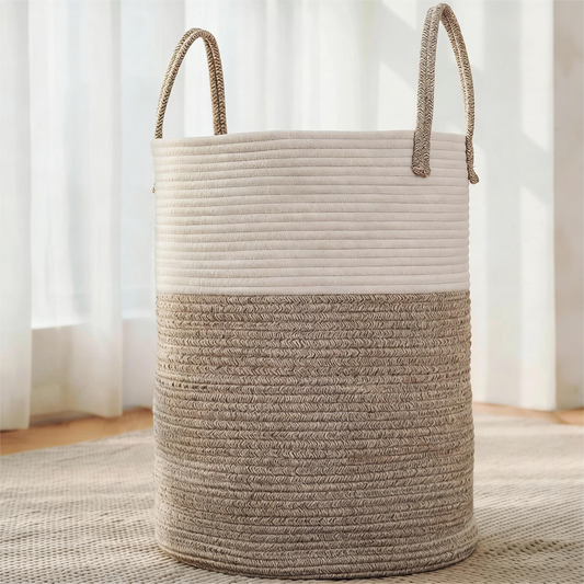 Dual-Tone Handwoven Cotton Rope Storage Basket
